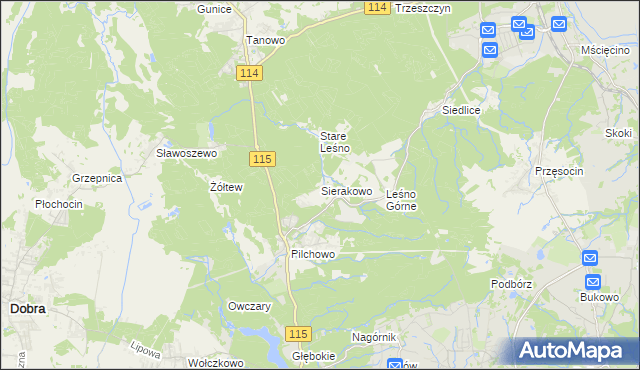 mapa Sierakowo gmina Police, Sierakowo gmina Police na mapie Targeo