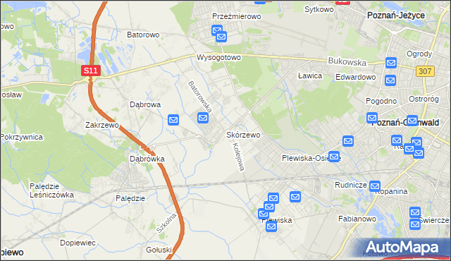 mapa Skórzewo gmina Dopiewo, Skórzewo gmina Dopiewo na mapie Targeo