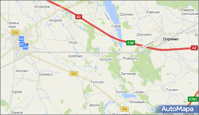 mapa Skrzynki gmina Stęszew, Skrzynki gmina Stęszew na mapie Targeo