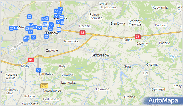 mapa Skrzyszów powiat tarnowski, Skrzyszów powiat tarnowski na mapie Targeo