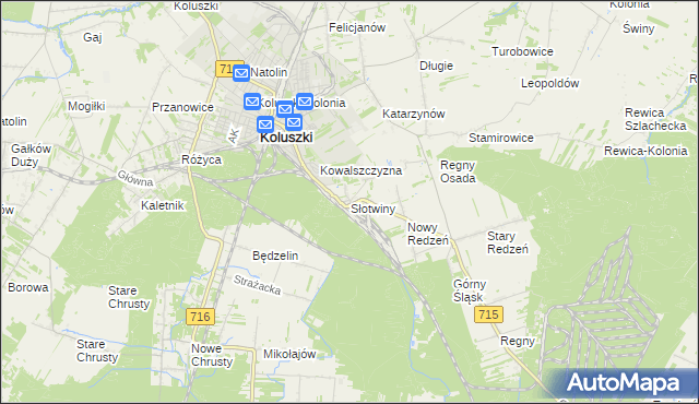 mapa Słotwiny gmina Koluszki, Słotwiny gmina Koluszki na mapie Targeo