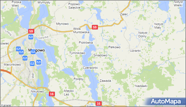 mapa Śniadowo gmina Mrągowo, Śniadowo gmina Mrągowo na mapie Targeo