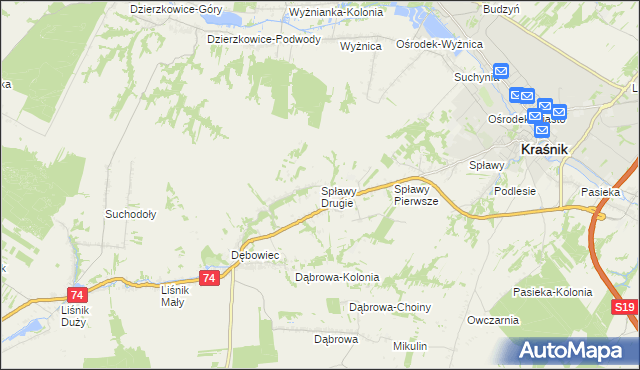mapa Spławy Drugie, Spławy Drugie na mapie Targeo