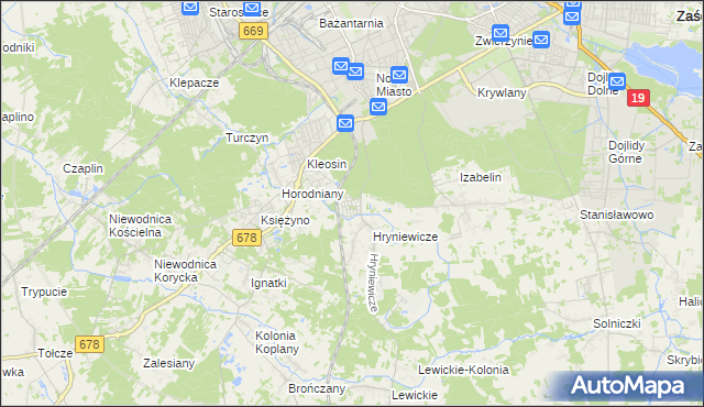 mapa Śródlesie gmina Juchnowiec Kościelny, Śródlesie gmina Juchnowiec Kościelny na mapie Targeo
