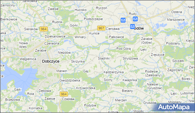 mapa Stadniki gmina Dobczyce, Stadniki gmina Dobczyce na mapie Targeo