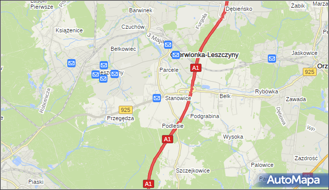 mapa Stanowice gmina Czerwionka-Leszczyny, Stanowice gmina Czerwionka-Leszczyny na mapie Targeo