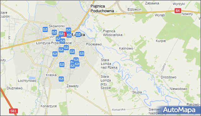 mapa Stara Łomża nad Rzeką, Stara Łomża nad Rzeką na mapie Targeo