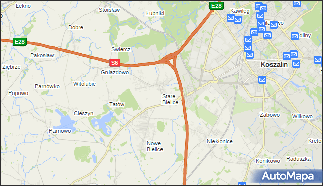 mapa Stare Bielice gmina Biesiekierz, Stare Bielice gmina Biesiekierz na mapie Targeo