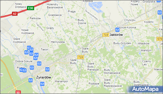mapa Stare Budy gmina Jaktorów, Stare Budy gmina Jaktorów na mapie Targeo