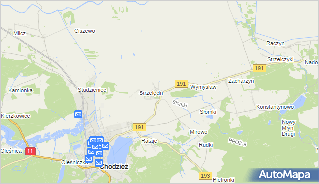 mapa Strzelce gmina Chodzież, Strzelce gmina Chodzież na mapie Targeo