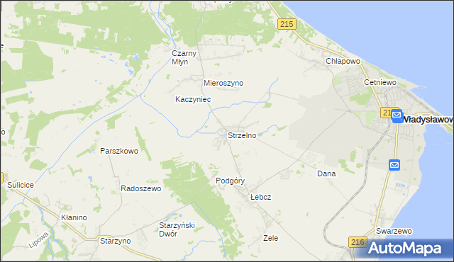 mapa Strzelno gmina Puck, Strzelno gmina Puck na mapie Targeo