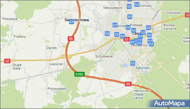 mapa Strzyżewice gmina Święciechowa, Strzyżewice gmina Święciechowa na mapie Targeo