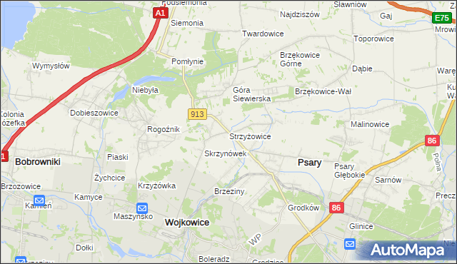 mapa Strzyżowice gmina Psary, Strzyżowice gmina Psary na mapie Targeo