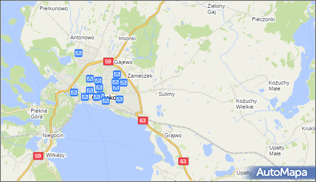 mapa Sulimy gmina Giżycko, Sulimy gmina Giżycko na mapie Targeo