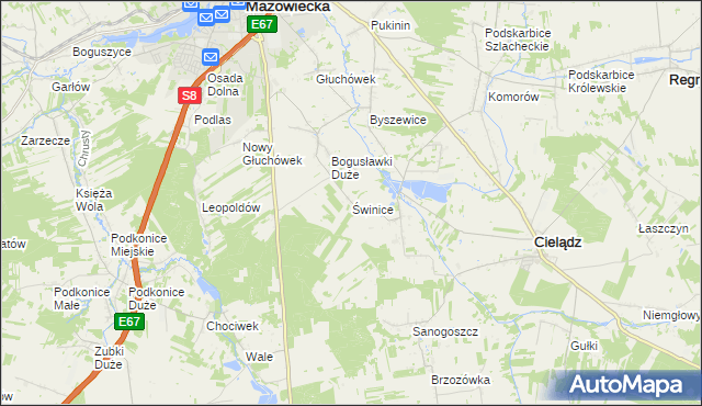 mapa Świnice gmina Rawa Mazowiecka, Świnice gmina Rawa Mazowiecka na mapie Targeo