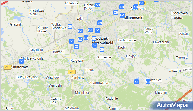 mapa Szczęsne gmina Grodzisk Mazowiecki, Szczęsne gmina Grodzisk Mazowiecki na mapie Targeo