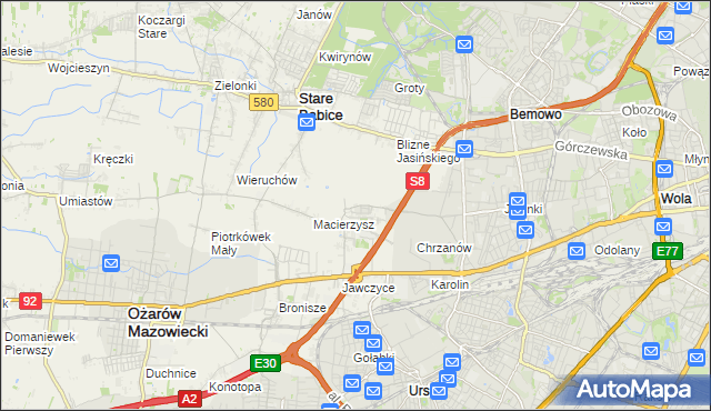 mapa Szeligi gmina Ożarów Mazowiecki, Szeligi gmina Ożarów Mazowiecki na mapie Targeo