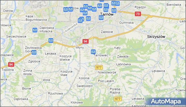 mapa Tarnowiec gmina Tarnów, Tarnowiec gmina Tarnów na mapie Targeo