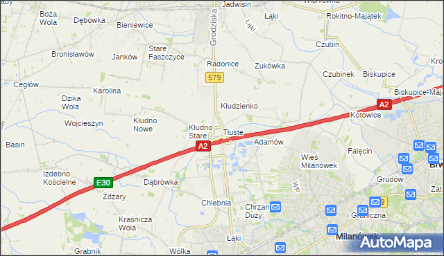mapa Tłuste gmina Grodzisk Mazowiecki, Tłuste gmina Grodzisk Mazowiecki na mapie Targeo