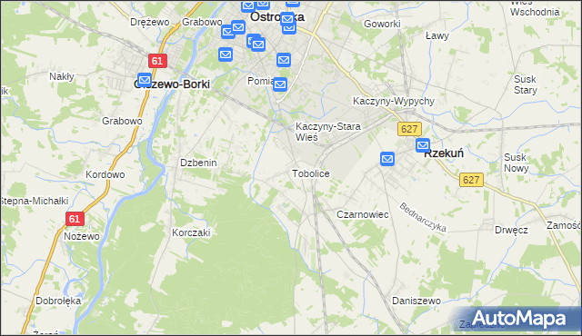 mapa Tobolice gmina Rzekuń, Tobolice gmina Rzekuń na mapie Targeo