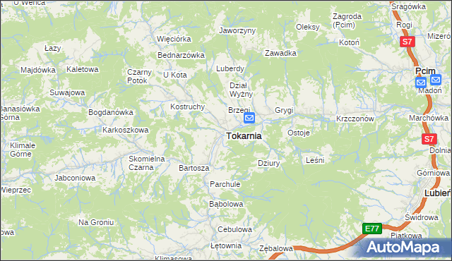 mapa Tokarnia powiat myślenicki, Tokarnia powiat myślenicki na mapie Targeo