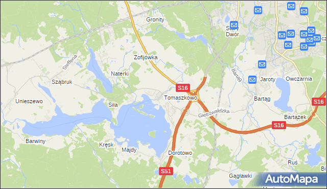 mapa Tomaszkowo, Tomaszkowo na mapie Targeo