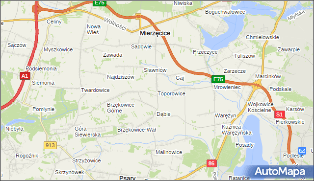 mapa Toporowice, Toporowice na mapie Targeo