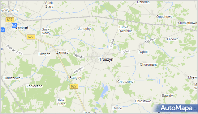 mapa Troszyn powiat ostrołęcki, Troszyn powiat ostrołęcki na mapie Targeo
