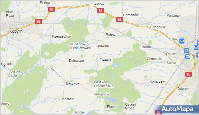 mapa Trzaski gmina Zduny, Trzaski gmina Zduny na mapie Targeo