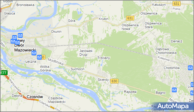 mapa Trzciany gmina Jabłonna, Trzciany gmina Jabłonna na mapie Targeo