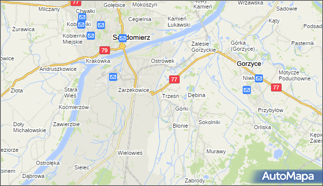 mapa Trześń gmina Gorzyce, Trześń gmina Gorzyce na mapie Targeo