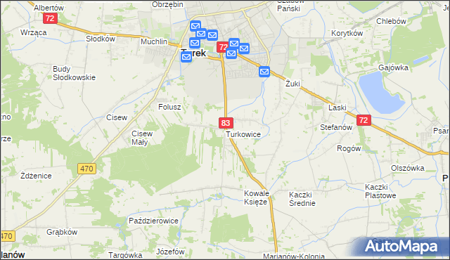 mapa Turkowice gmina Turek, Turkowice gmina Turek na mapie Targeo