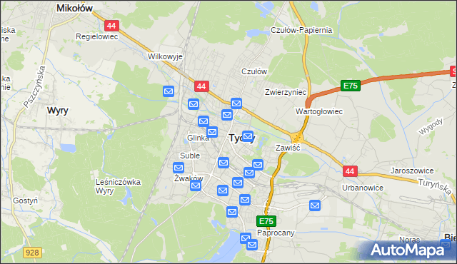 mapa Tychów, Tychy na mapie Targeo