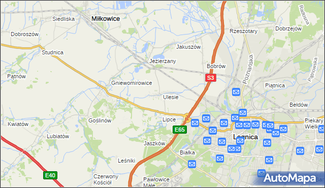 mapa Ulesie gmina Miłkowice, Ulesie gmina Miłkowice na mapie Targeo