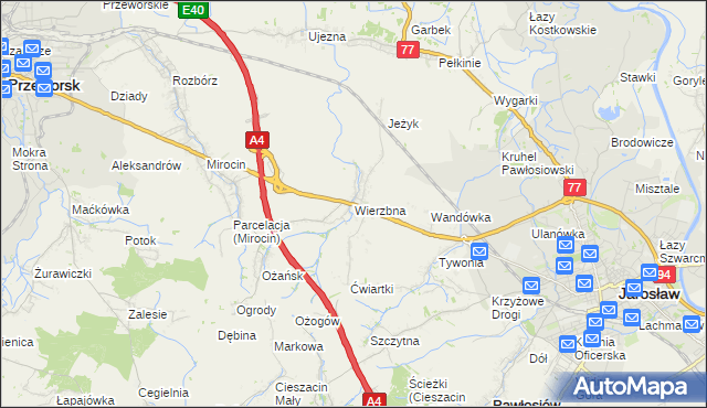 mapa Wierzbna gmina Pawłosiów, Wierzbna gmina Pawłosiów na mapie Targeo