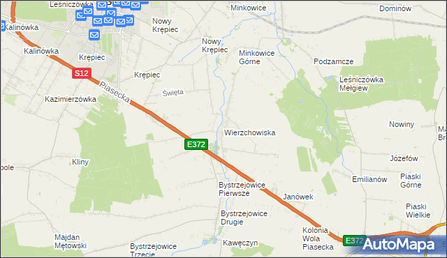 mapa Wierzchowiska gmina Piaski, Wierzchowiska gmina Piaski na mapie Targeo