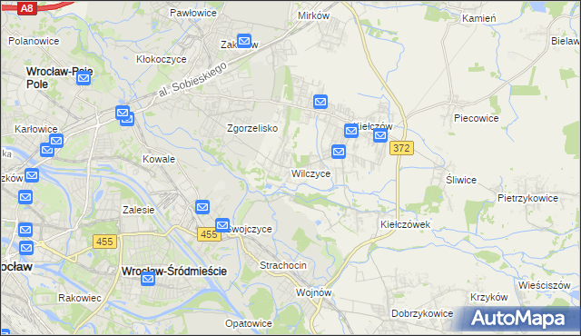 mapa Wilczyce gmina Długołęka, Wilczyce gmina Długołęka na mapie Targeo
