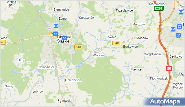 mapa Wilczyn gmina Oborniki Śląskie, Wilczyn gmina Oborniki Śląskie na mapie Targeo