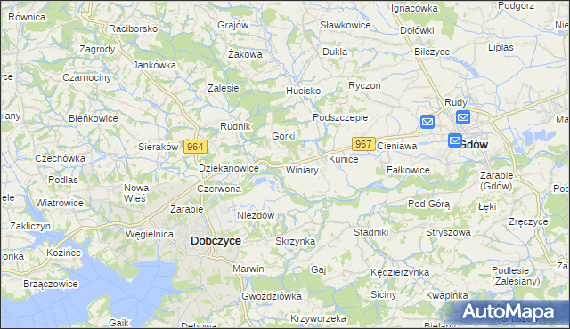 mapa Winiary gmina Gdów, Winiary gmina Gdów na mapie Targeo