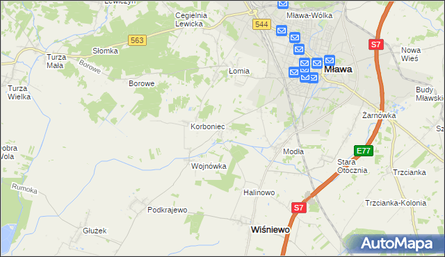 mapa Wiśniewko gmina Wiśniewo, Wiśniewko gmina Wiśniewo na mapie Targeo