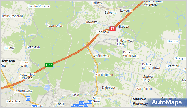 mapa Wiśniówka gmina Masłów, Wiśniówka gmina Masłów na mapie Targeo