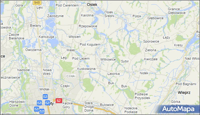 mapa Witkowice gmina Kęty, Witkowice gmina Kęty na mapie Targeo