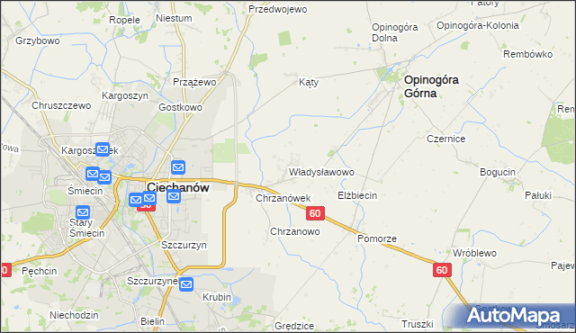 mapa Władysławowo gmina Opinogóra Górna, Władysławowo gmina Opinogóra Górna na mapie Targeo