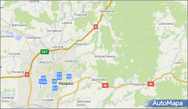 mapa Wojciechowice gmina Kłodzko, Wojciechowice gmina Kłodzko na mapie Targeo