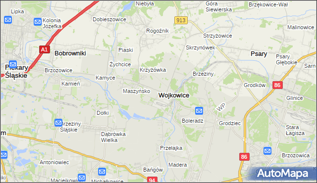 mapa Wojkowice powiat będziński, Wojkowice powiat będziński na mapie Targeo