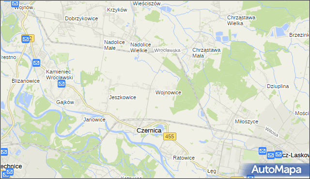 mapa Wojnowice gmina Czernica, Wojnowice gmina Czernica na mapie Targeo