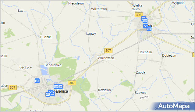 mapa Wojnowice gmina Opalenica, Wojnowice gmina Opalenica na mapie Targeo