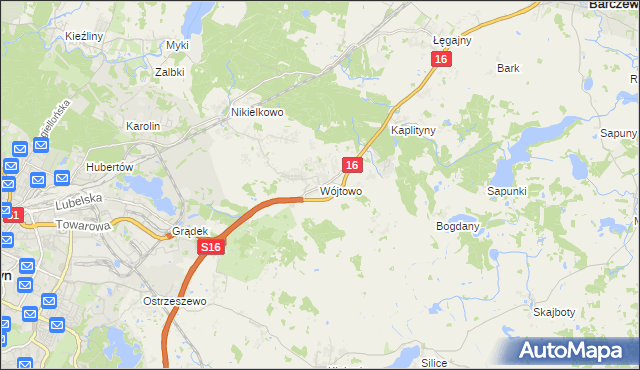 mapa Wójtowo gmina Barczewo, Wójtowo gmina Barczewo na mapie Targeo