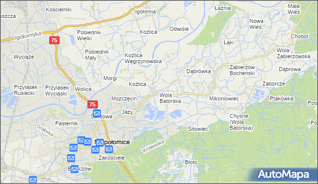 mapa Wola Batorska, Wola Batorska na mapie Targeo