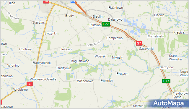 mapa Woźniki gmina Płońsk, Woźniki gmina Płońsk na mapie Targeo